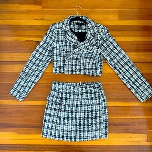 Plaid mini skirt and cropped blazer set